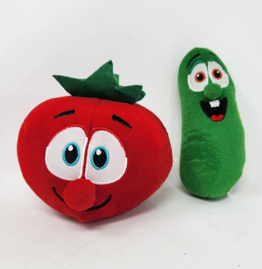 Veggietales Bob The Tomato 5" and Larry the Cucumber 7" Plush Authentic